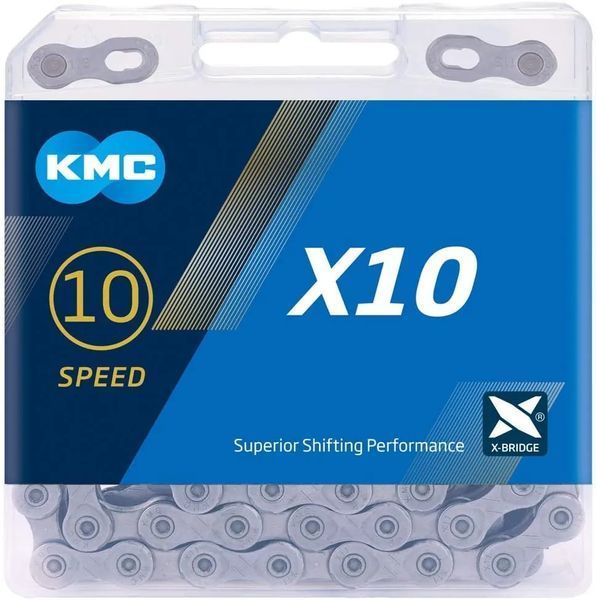 Ланцюг KMC X10, 10 speed, 122 links, срібний/чорний X10_SB_122 фото